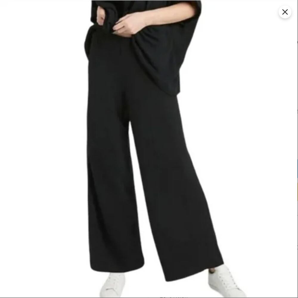 Banana Republic black cozy sweater knit high waist elastic wide leg pants small